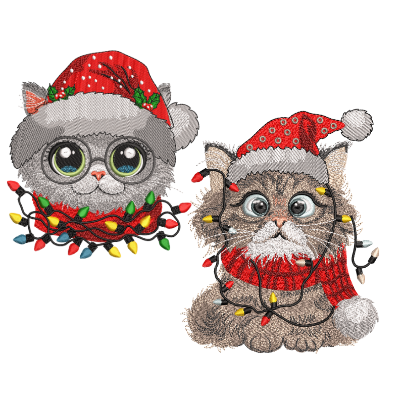 2 motifs de broderie machine : Chats de Noël