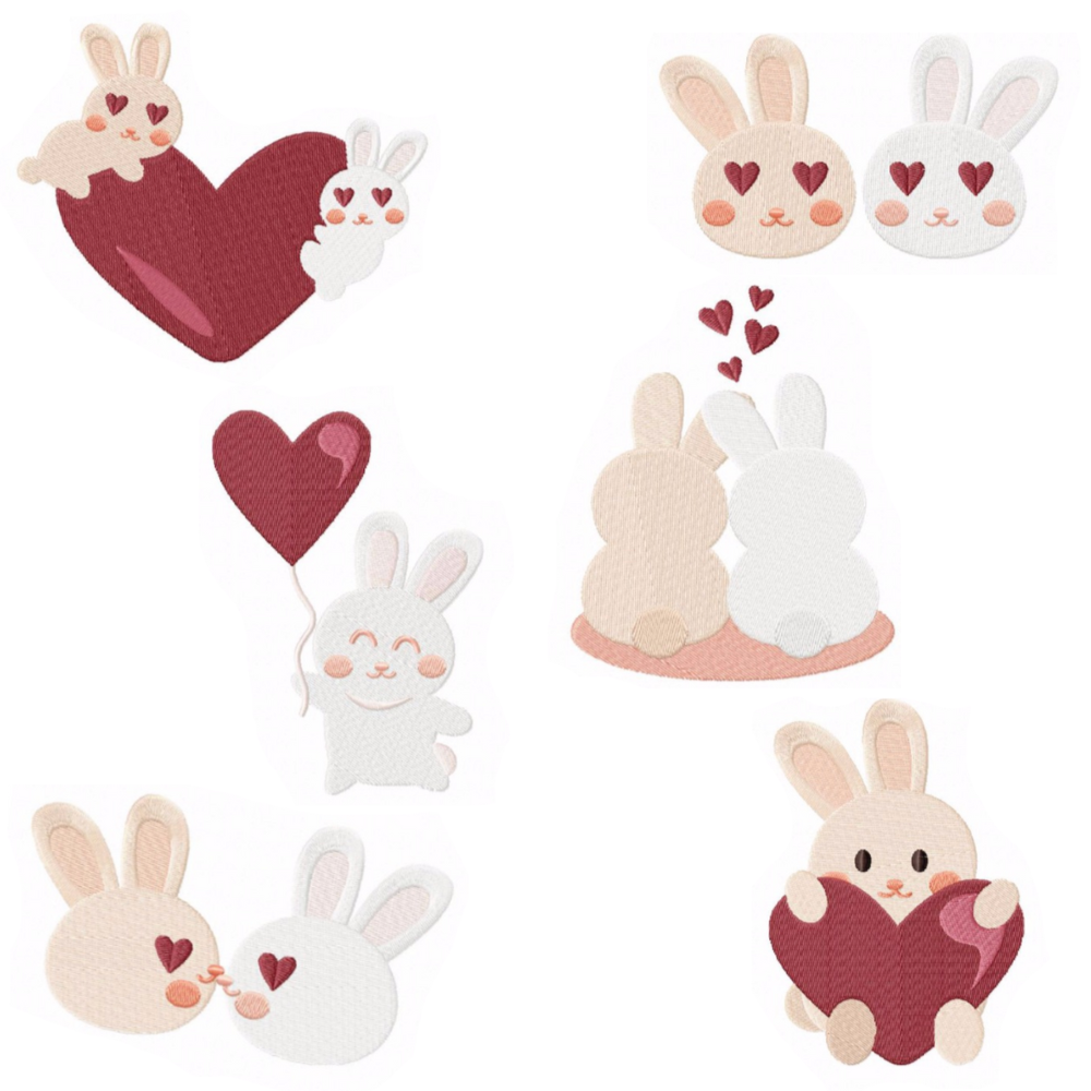6 motifs de broderie machine : Lapin de Saint-Valentin