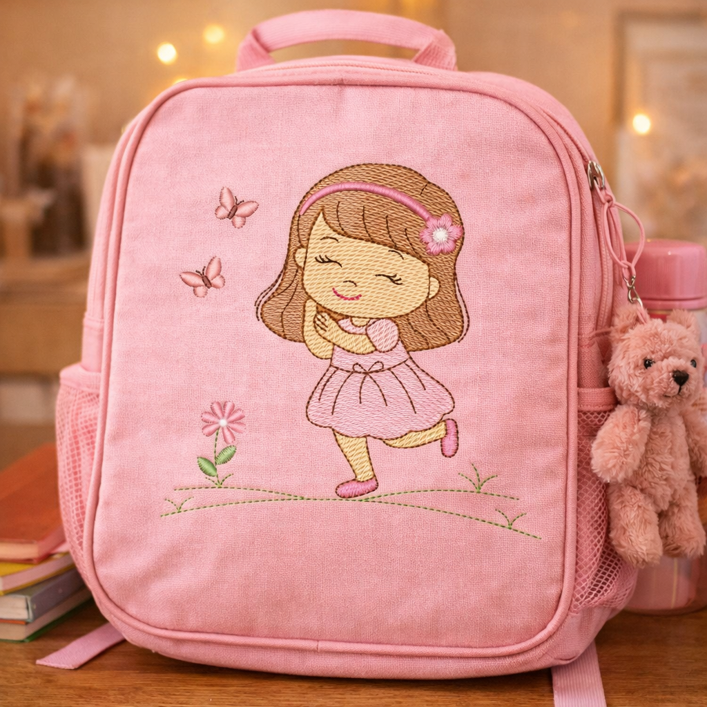 Motif de broderie machine : Fillette dans Jardin