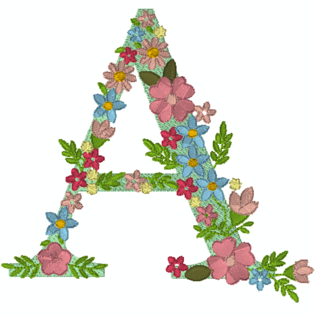 Motif de broderie : 26 Lettres de l'alphabet avec fleurs