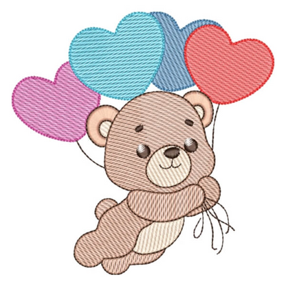 Motif de broderie machine : Ourson avec Ballon en Coeur