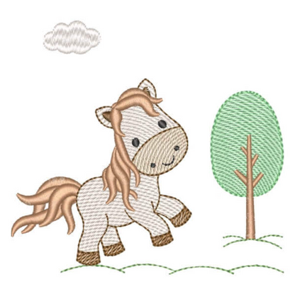 Motif de broderie machine : Petit Cheval avec Arbre