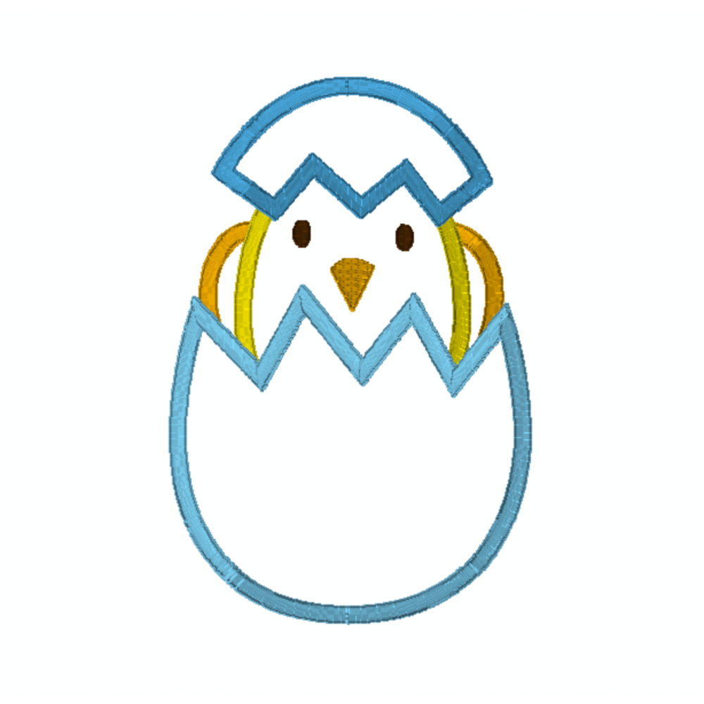Motif de broderie machine : Appliqué Poussin dans coquille d'oeuf