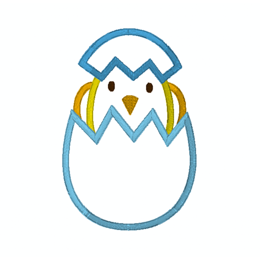 Motif de broderie machine : Appliqué Poussin dans coquille d'oeuf
