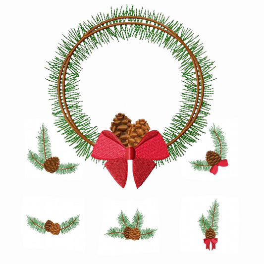 Pack 6 motifs de broderie numérique: Pommes de pin