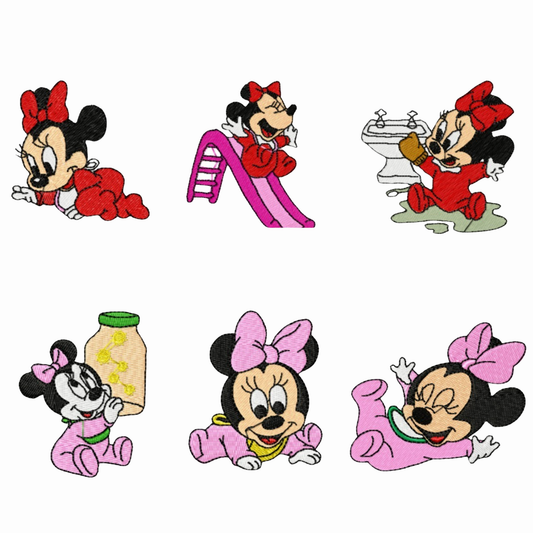 Pack de 6 motifs broderie machine : Bébé Minie