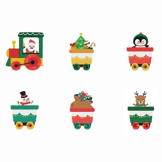 Pack de 6 motifs de broderie numérique: Personnages de train de Noël