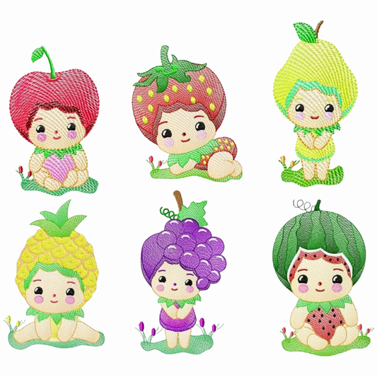 Pack de 6 motifs broderie machine : enfant fruit