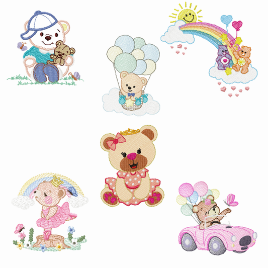 Pack de 6 motifs broderie machine : oursons