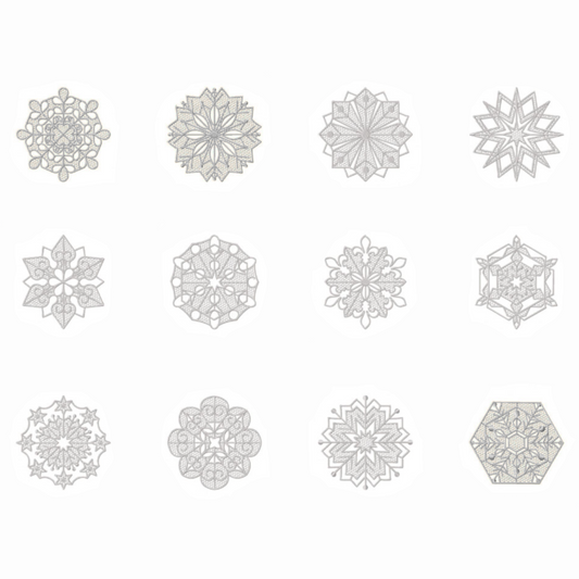 Pack de 12 motifs de broderie numérique: flocons de neige en dentelle
