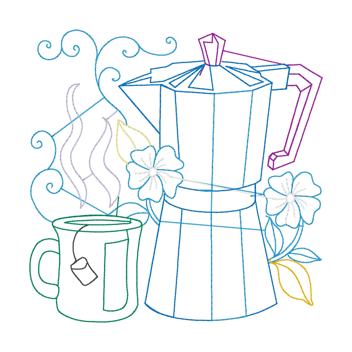 29 motifs de broderie machine : Théières et tasses