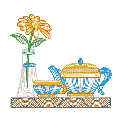 29 motifs de broderie machine : Théières et tasses