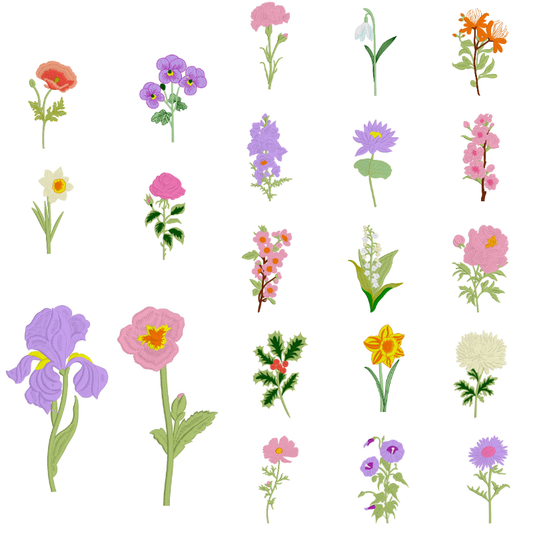 23 motifs de broderie machine : Fleurs Sauvages Uniques