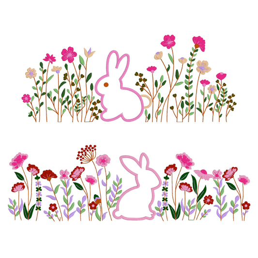 2 motifs de broderie appliqué : Fleurs et Lapin