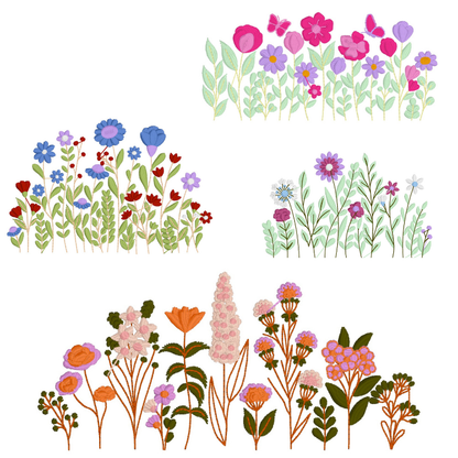 4 motifs de broderie machine : Bordures Fleurs Sauvages