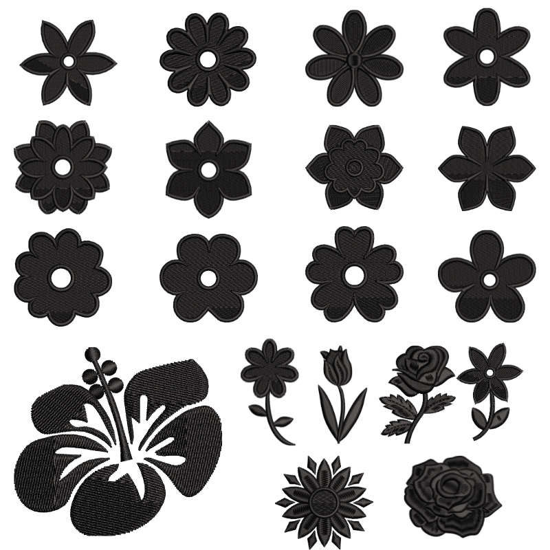 19 motifs de broderie machine : Fleurs une couleur
