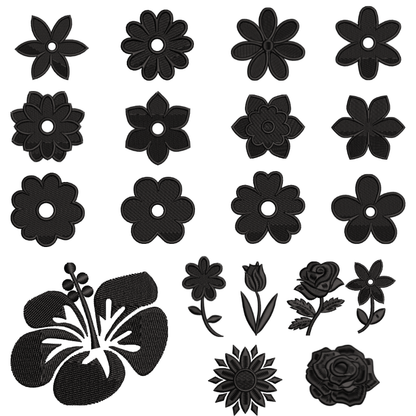 19 motifs de broderie machine : Fleurs une couleur