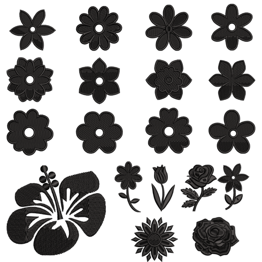 19 motifs de broderie machine : Fleurs une couleur