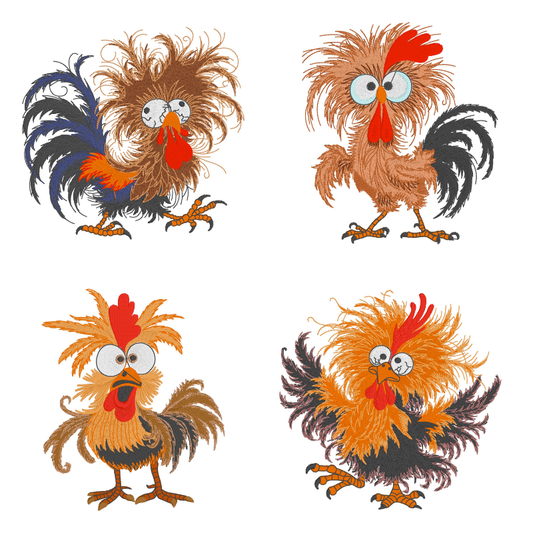 4 Motifs de broderie machine : Coqs Enervés 1