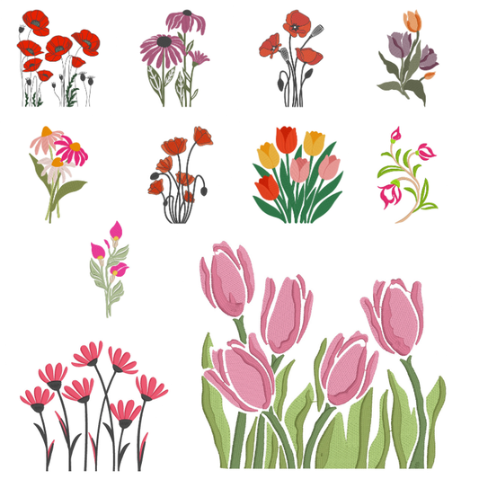11 motifs de broderie machine : Fleurs décoratives