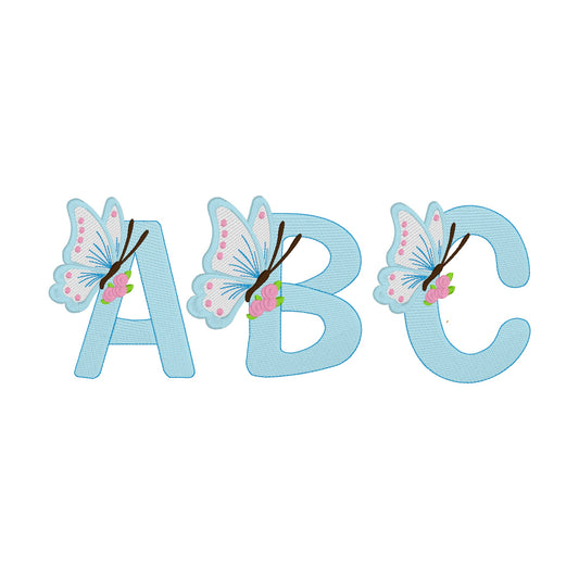 26 Motifs de broderie machine : Alphabet Papillon