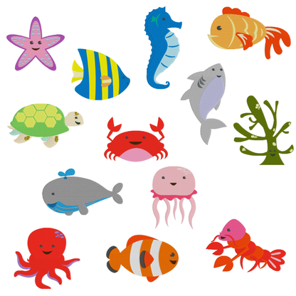 13 Motifs de broderie machine : Animaux de la mer