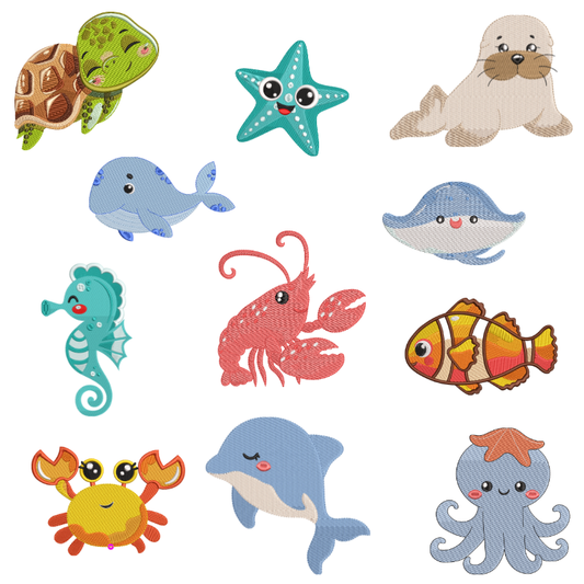 11 Motifs de broderie machine : Animaux Marin