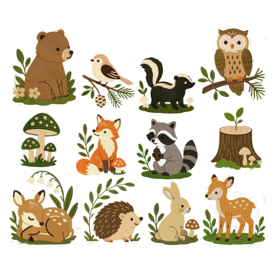12 motifs de broderie machine : Animaux de la forêt