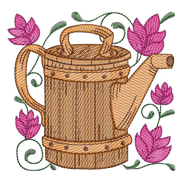 Motif de broderie machine : Arrosoir en Bois