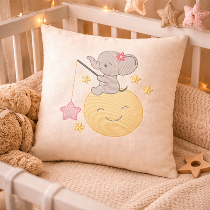 Motif de broderie machine : Bébé Éléphant qui Pêche une Étoile
