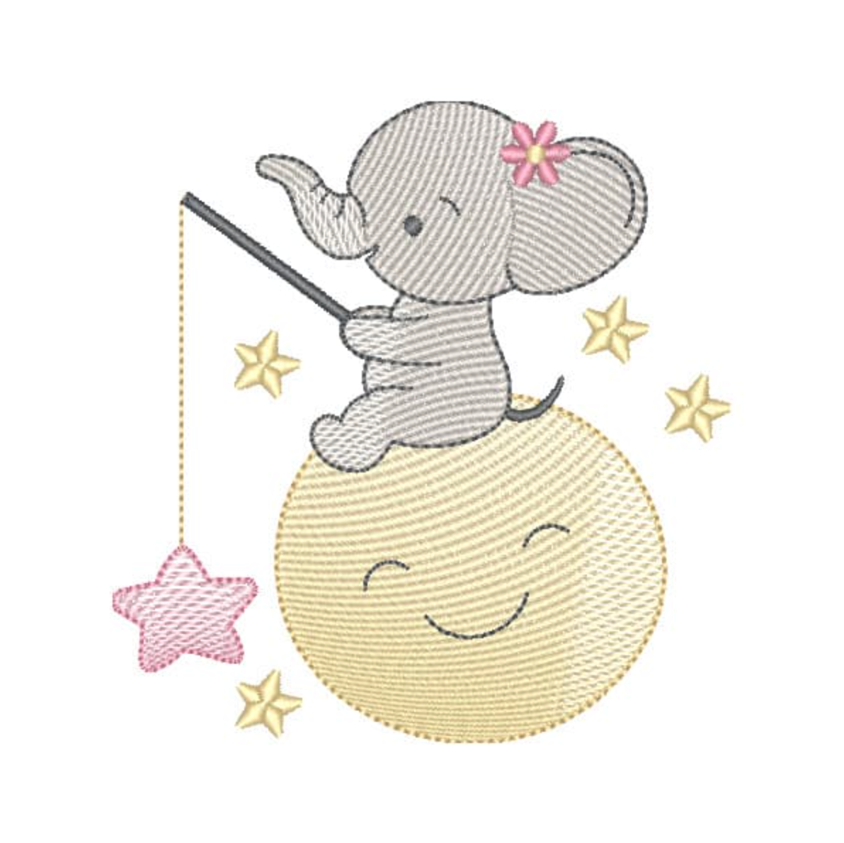 Motif de broderie machine : Bébé Éléphant qui Pêche une Étoile