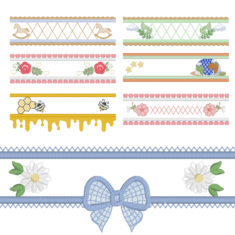 7 Motifs de broderie machine : Bordure Mixte