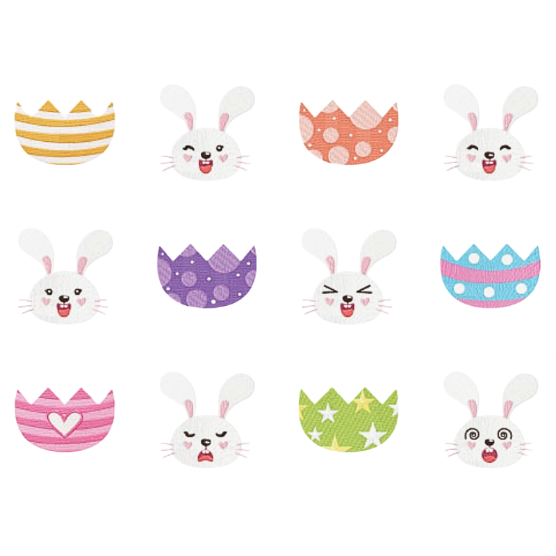 12 motifs de broderie machine : Lapin de Pâques et Coquille brisée