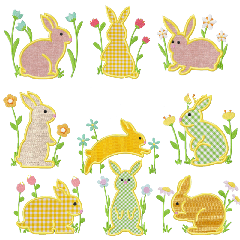 9 motifs de broderie machine : Appliqué Lapin de Pâques