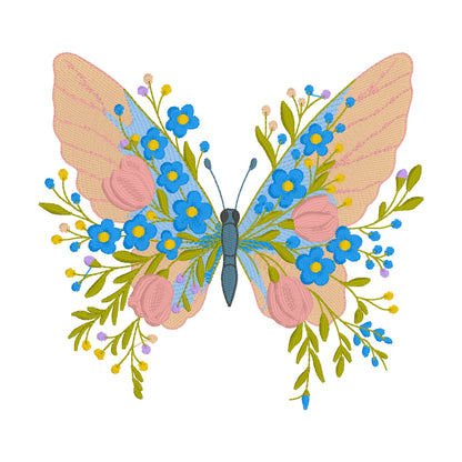 4 Motifs de broderie machine : Papillons en Fleurs