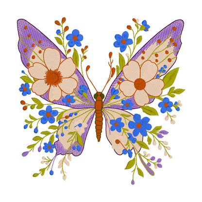 4 Motifs de broderie machine : Papillons en Fleurs