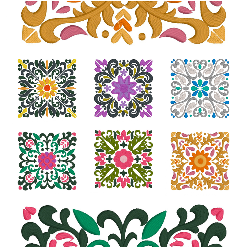 6 motif de broderie machine : Décoration Fleur Carré