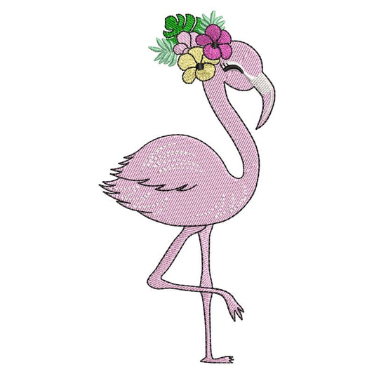 Motif de broderie machine : Flamant Rose avec fleur