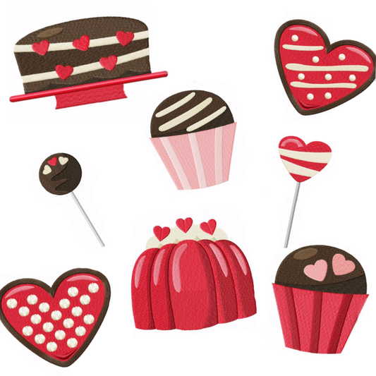 8 motifs de broderie machine : Gateaux de Saint Valentin