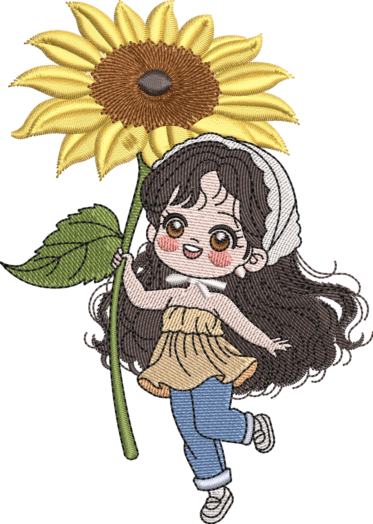 5 Motifs de broderie machine : Fillettes Manga avec fleurs