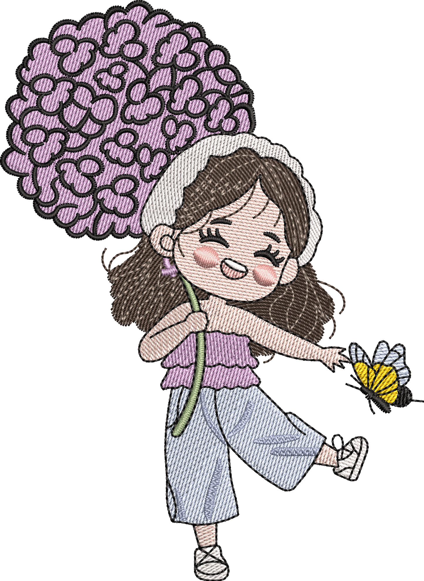 5 Motifs de broderie machine : Fillettes Manga avec fleurs