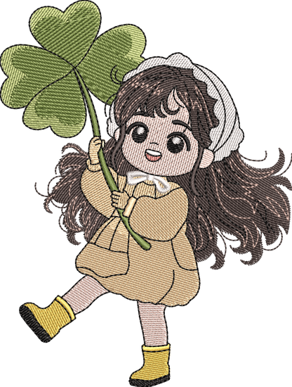 5 Motifs de broderie machine : Fillettes Manga avec fleurs