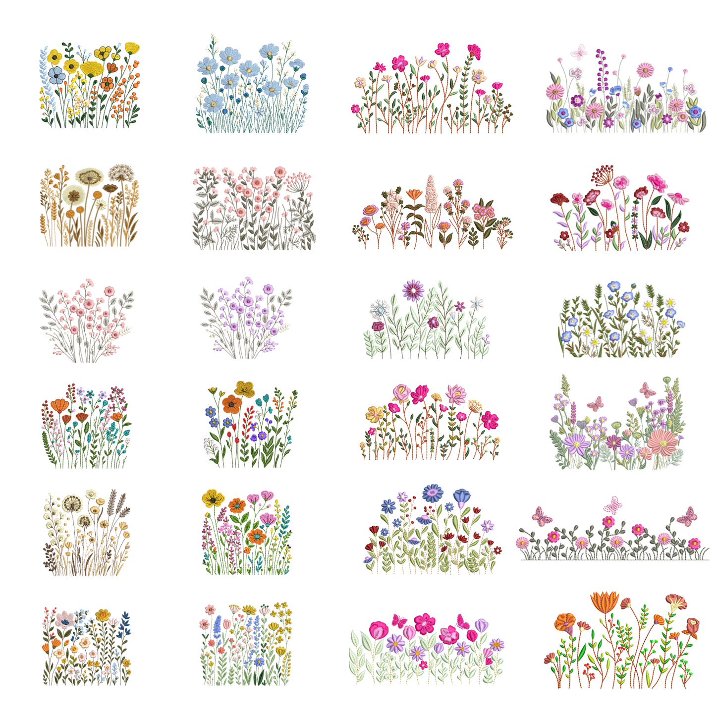 24 motifs de broderie machine : Fleurs Sauvages