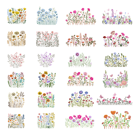 24 motifs de broderie machine : Fleurs Sauvages