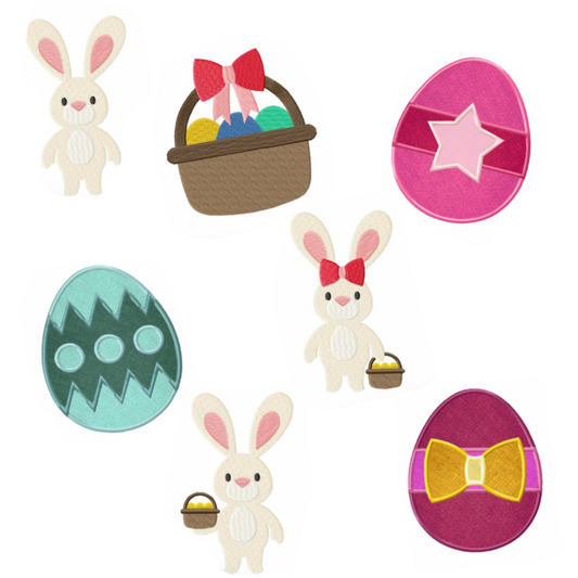 9 motifs de broderie machine et appliqué : Lapin et oeufs de Pâques