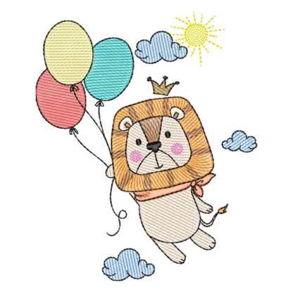 Motif de broderie machine : Bébé Lion avec Ballons