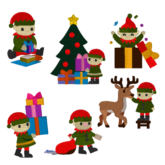 6 motifs de broderie machine : Lutins de Noël