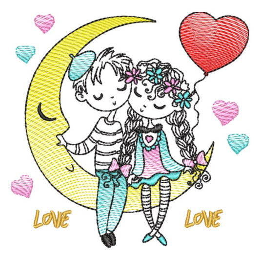 Motif de broderie machine : Amoureux sur la Lune