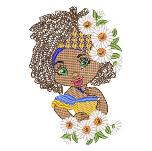 Pack de 5 motifs de broderie machine : Jeune femme noire