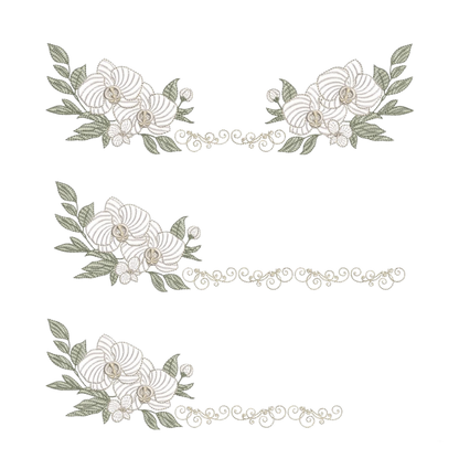 11 motifs de broderie machine : Orchidée avec Oiseau Couronne et bordure